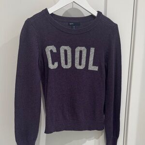 Gap Kids Girls Purple Sweater with "COOL" in glitter lettering size L 10